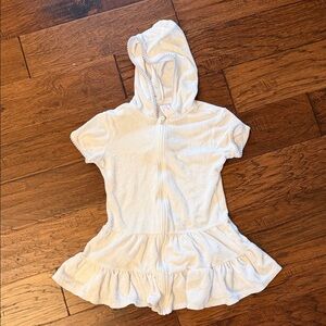 Cat & Jack white Hooded Terry swim coverup with Pom Trim